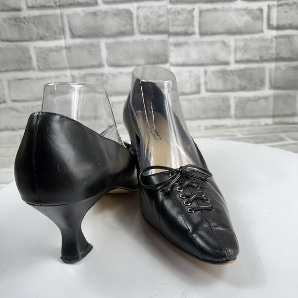 Valley Lane Vintage Women's 9 Wide Black Leather Lace Up Goth Victorian Pumps - Picture 5 of 13